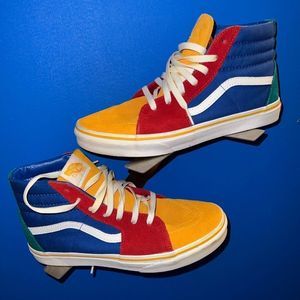 Vans Off The Wall Boys SUEDE Blue/Red/yellow/green Hightop Shoes Size Small 7’’